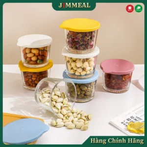 Set 2 Hũ Thủy Tinh, Lọ, Hộp Thủy Tinh Đựng Thực Phẩm Nắp Ấn Mang Đi, Để Tủ Lạnh Dung Tích 260ml